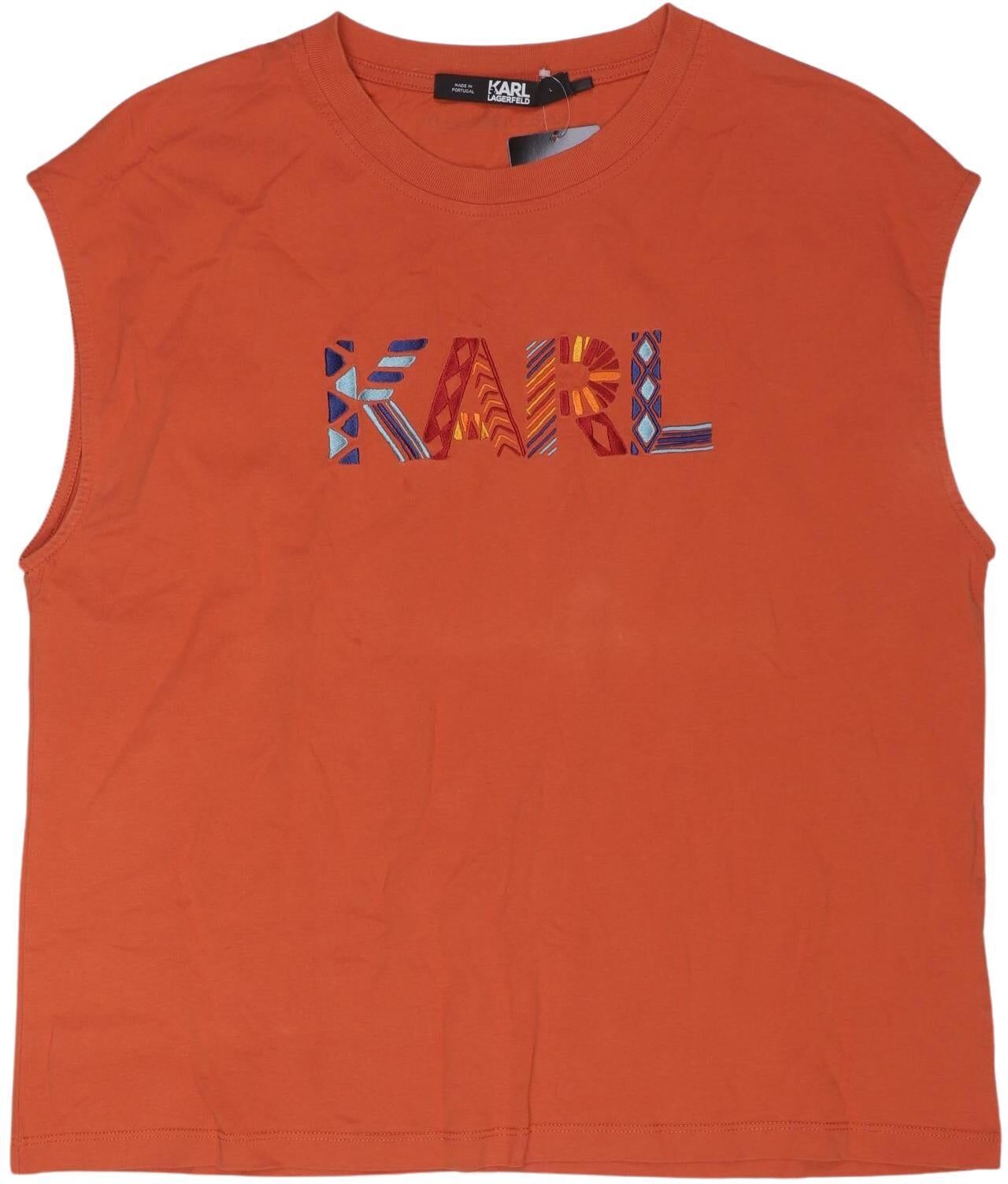 Karl by Karl Lagerfeld Damen Top, Orange, Gr. L, Baumwolle - Second Hand