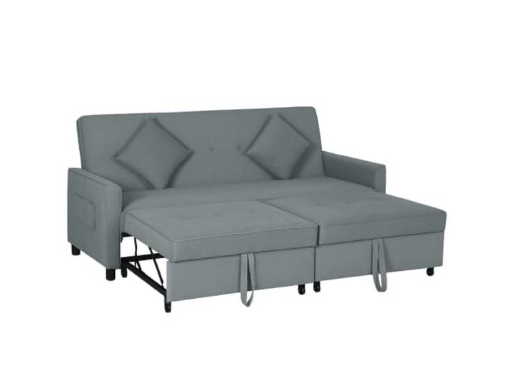 HOMCOM Schlafsofa 3-in-1 3-Sitzer Sofa 196x90cm mit Schlaffunktion Grau Klappbares, Verstellbare Rückenlehne, Umkehrbare Ecksofa, Wurfkissen, Samtoptik, Couch, Wohnzimmer, Schlafzimmer