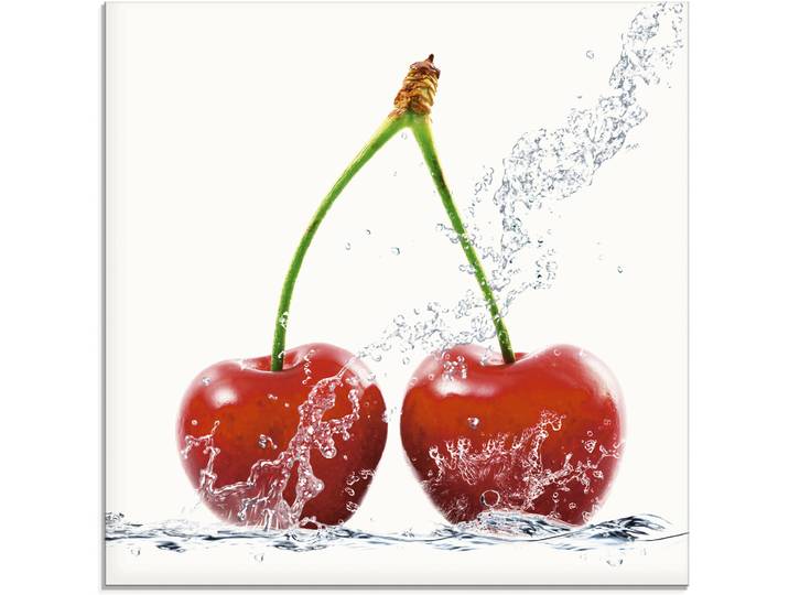 Glasbild ARTLAND Kirschen mit Spritzwasser , rot (farbe bild(er): rot), B:20cm H:20cm, Bilder, Glasbild, in verschiedenen Grössen
