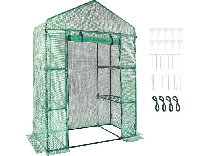 VEVOR Serre en film plastique 141x74\,5x205cm Serre à tomates capacité de charge 15kg Serre de jardin abri précoce PE-matériau acier tubulaire Serre à tomates légumes avec 4 étagères Maison de plantes