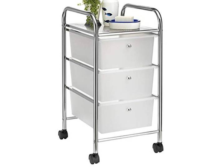 IDIMEX Badregal Rollwagen Rollcontainer GINA, mit 3 transparenten Schubladen und Metallgestell verchromt