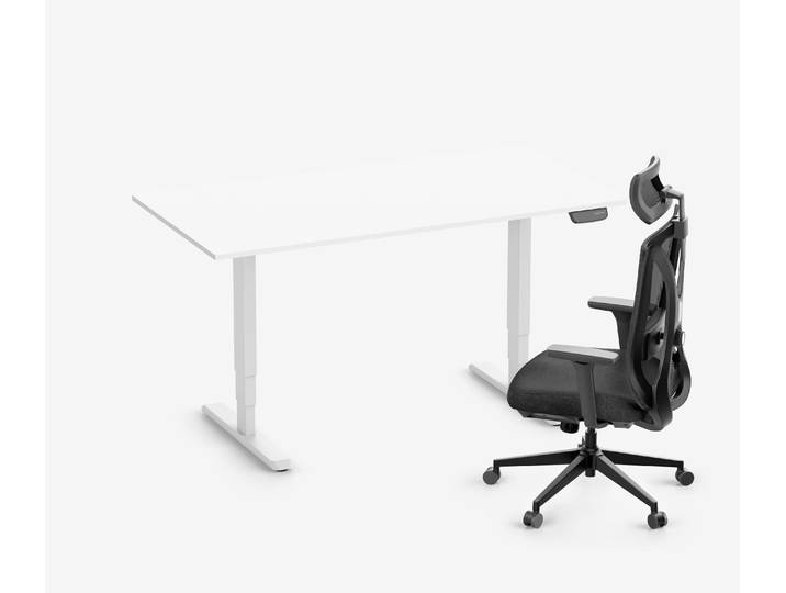 PRIMUS Schreibtisch + Stuhl VITA MESH Weiß Normal, Sitzhöhe 44 - 52 cm 160x80 Weiß