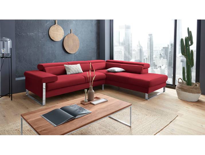 Ecksofa, Longlife Xtra-Leder, ruby rot, 281×230 cm, Ottomane rechts, Modern, W.SCHILLIG