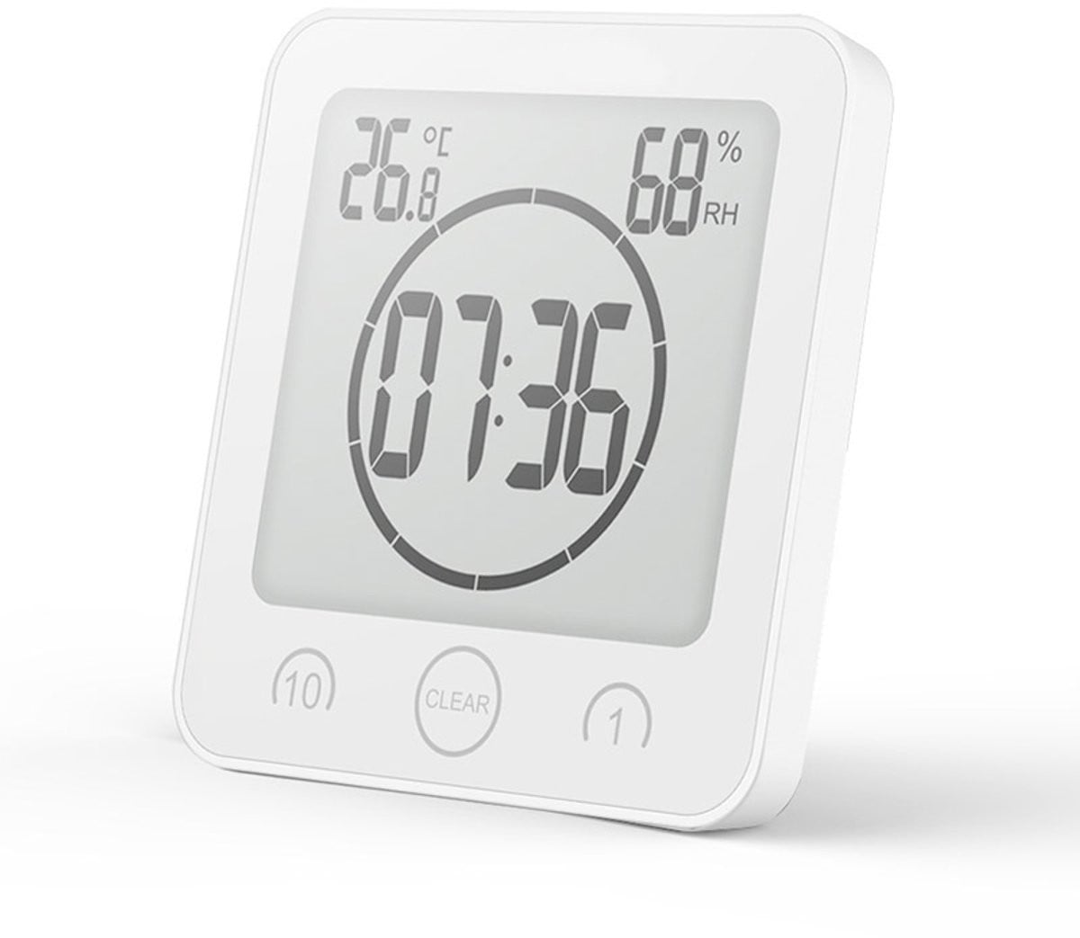 Digitale badkamerklok met kookwekker, thermometer en hygrometer, aanraakbaar LCD-scherm