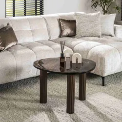 Couchtisch Klidun Glas und Aluminium, modern organisch, Antikkupfer, Größe L