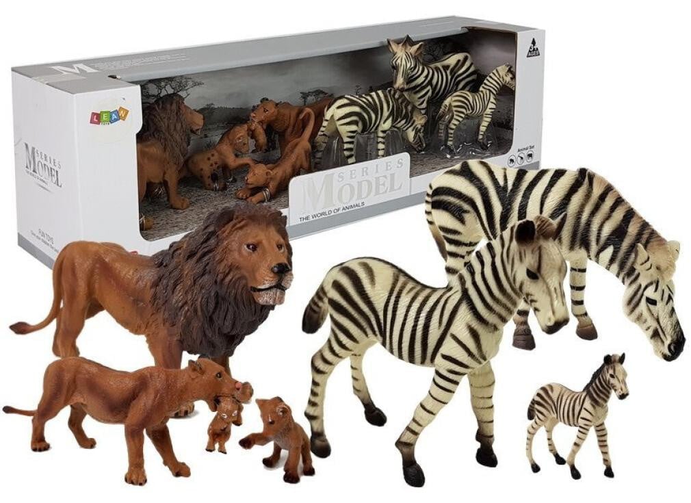 Lean Toys Afrikaanse wilde dieren set met leeu en zebra familie beeldjes
