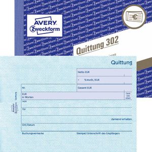 Zweckform Quittungsblock 302, fälschungssicher, MwSt. separat, ohne Durchschlag, A6 quer, 50 Blatt