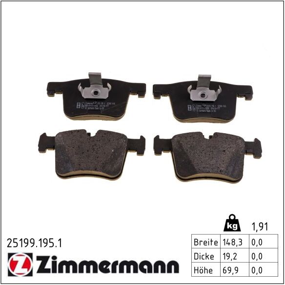 Zimmermann Bremsbelagsatz, Scheibenbremse 251991951 Vorderachse Für Bmw (Brilliance)