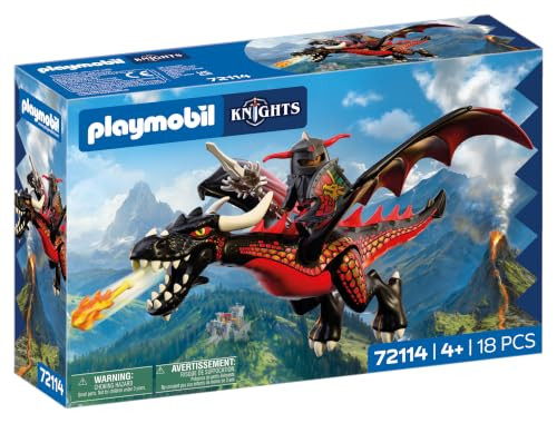 Playmobil Knights Zwarte Draak met schietfunctie en ridder, 72114