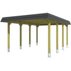 Skan Holz Walmdach Carport-396x589-schwarz Blende-imprägniert (farblich unbehandelt) Holzcarport