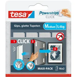 tesa Klettstreifen Powerstrips MEDIUM Click weiß