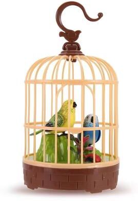 JoyToys Interactive Bird Toy Voice Activated Talking Bird Cage For Kids And Toddlers yellowblue