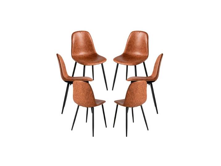 6er Set Black Teok Kunstleder Stühle - Camel Vintage