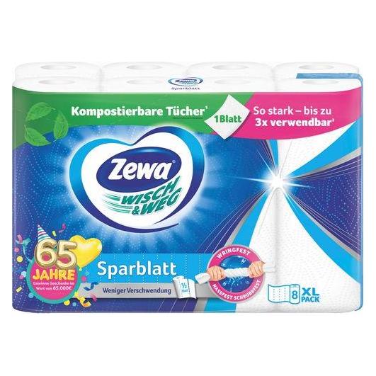 Zewa Küchenrollen WISCH&WEG Sparblatt 2-lagig, 8 Rollen (8x) (58770)