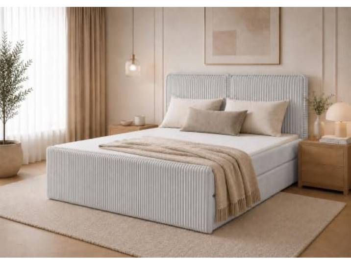 EURO-MOEBEL Boxspringbett ALIS Bett Doppelbett mit Bonell Matratze, Bettkästen (Hellgrau - Tilia 86, 160 x 200 cm)