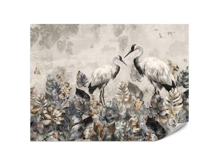 FOTOTAPETE für Wohnzimmer Kraniche Abstrakten Blättern Retro Natur 200x140