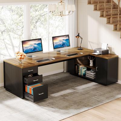 YUZHOU "85.8"" L-Shaped Executive Desk, Extra Large Office Desk with Drawers"