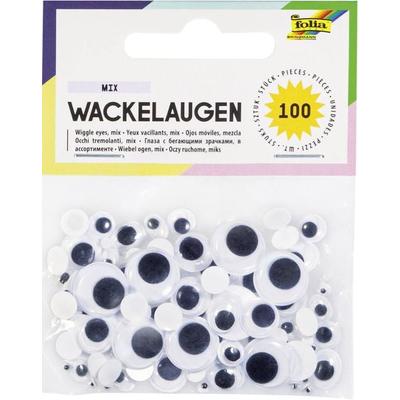 Folia Wackelaugen, nicht selbstklebend, 6 Größen rund & oval, 100 Stück, weiß, sortiert