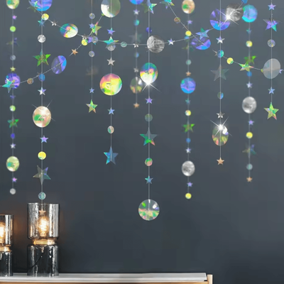 Inspire Curations Iridescent Star Garland Banner Hanging Decorations For Birthdays, Weddings, Baby Showers, And Eid deep Sapphire 1pc