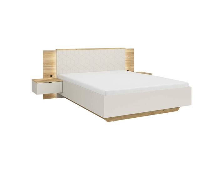 Petits-meubles Bett 160/200 Naya Kaschmir und Eichenholz-Optik, Holzwerkstoff, 160x200 cm, Schlafzimmer, Bett