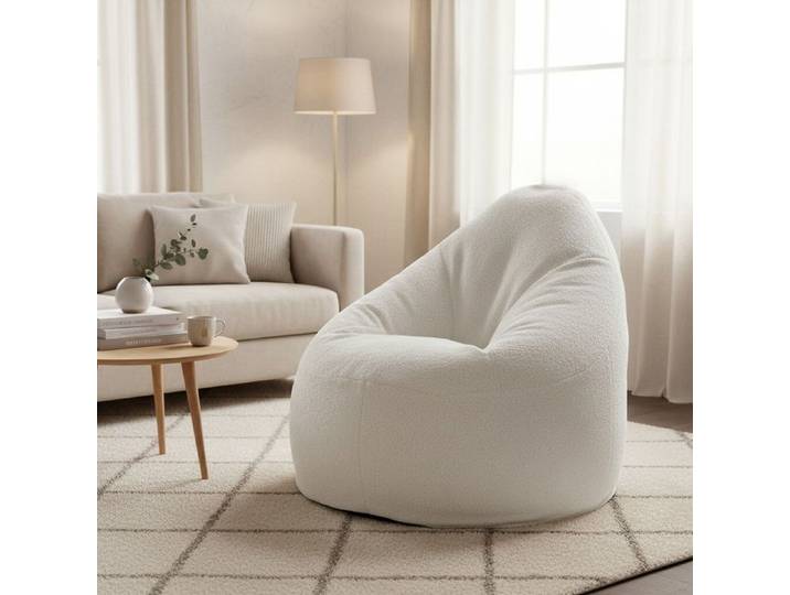 Fauteuil - HOME DECO FACTORY - Poire - Bouclette - Blanc