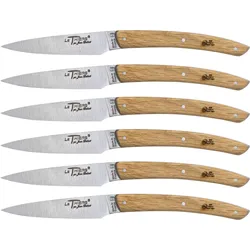 Laguiole Jean Dubost Messer Set 6 tlg., Eichenholz, Küchenmesser, Braun, Silber