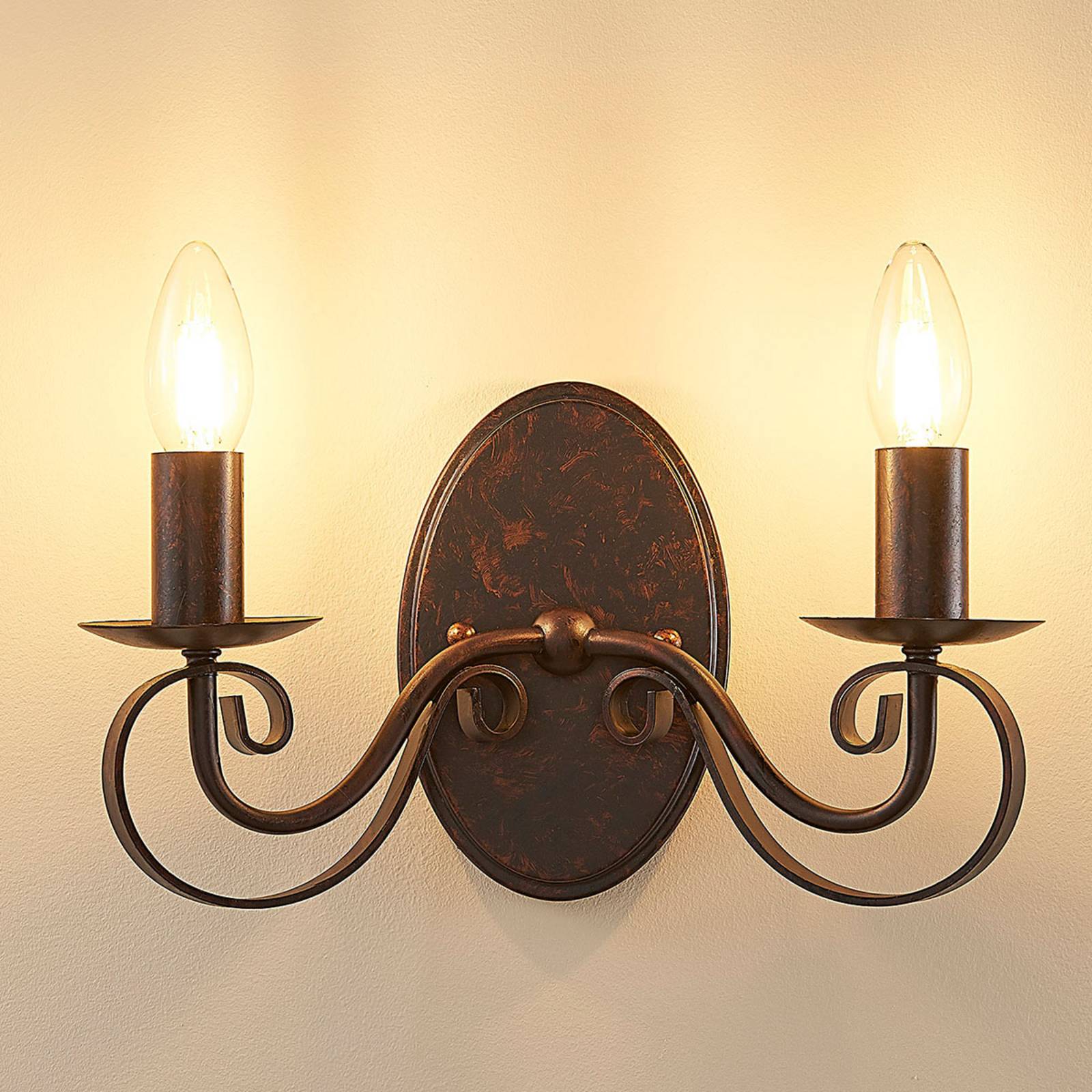 Wandlampe Caleb Lucande, dimmbar, braun / rost, für Flurbereich, Metall, Landhaus / Rustikal, Wandleuchte, Wandlampe Innen