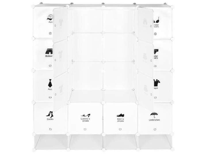 Armoire Plastique Chambre Faite de modules avec 2 Tringle à vêtements pour Le Stockage de vêtements Accessoires Jouets Livres Cha