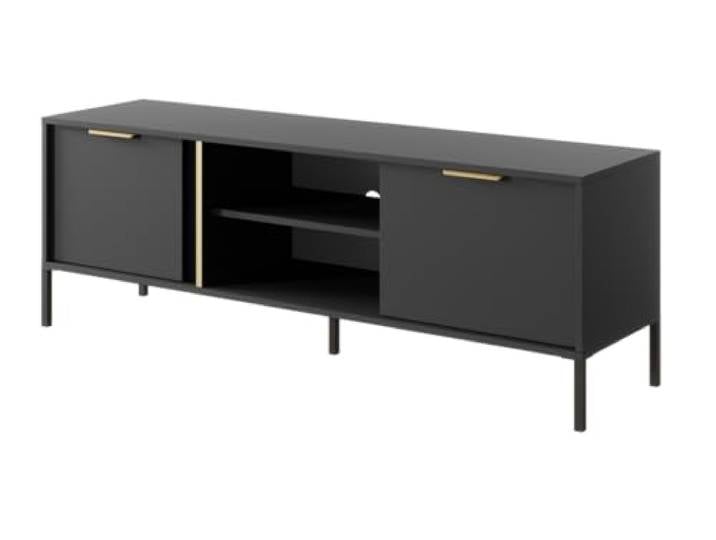 Emporius Anthrazit TV-Lowboard, TV-Schrank 150 cm Daros - TV-Tisch mit goldenen Griffen - Wohnzimmer