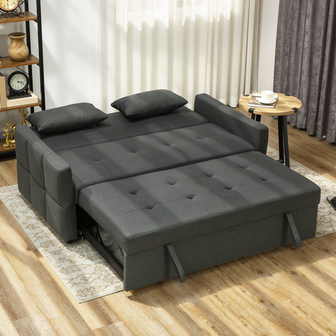 17 Stories 2 Seater Sofa Bed, Convertible Pull Out Bed Settee, Light Green Dark Grey 85cm H X 158cm W X 85cm D
