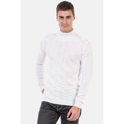 Rollkragenpullover CIPO & BAXX "Pullover", Herren, Gr. S, weiß, Feinstrick, 65% Polyester, 35% Viskose, unifarben, regular fit, Rundhals, Pullover Rollkragenpullover, mit kariertem Strickmuster, CP241