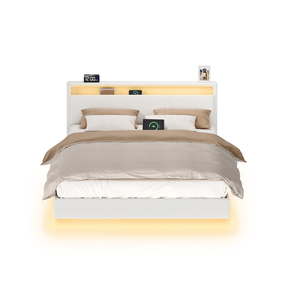 VASAGLE Bettgestell mit LED-Beleuchtung und Ladestation 160 x 200 cm RMB865W01