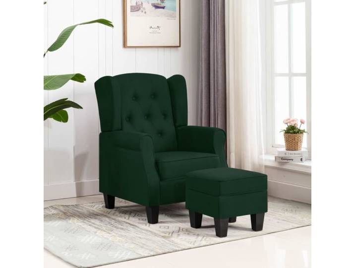 BINGO - TOP Chaise Salon - Fauteuil de relax - avec repose-pied Vert foncé Tissu FR22421