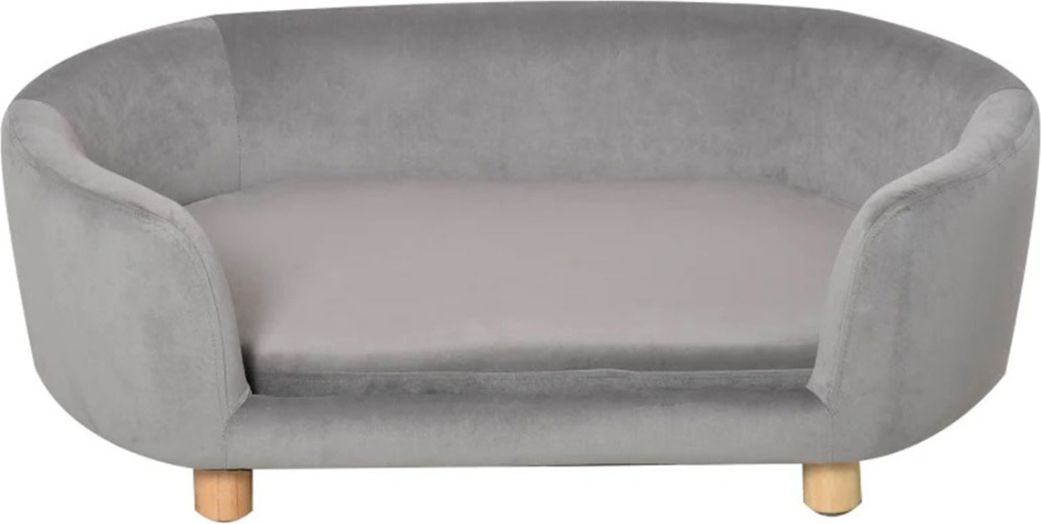 PawHut Hondenmand met beukenpoten, grijs fluweel, B/D/H: 86 x 55 x 33 cm