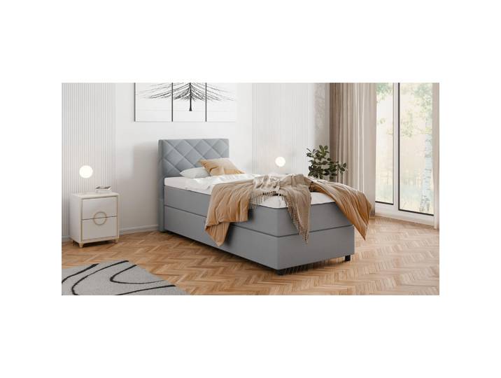 Homesy Boxbett Diamaro 90x200 cm mit Bettkasten und Topper - Hellgrau, Holz, Mode, 90x200 cm, Schlafzimmer, Betten, Boxspringbetten