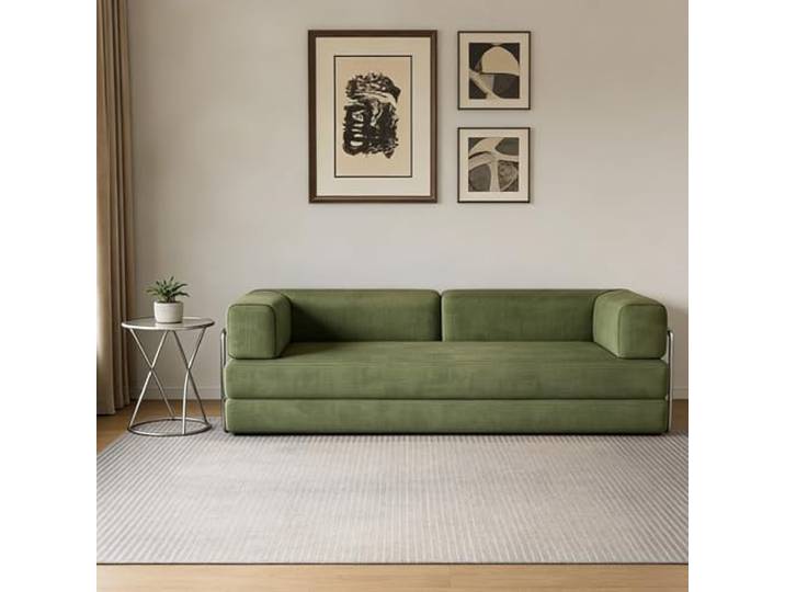 Wetsfgdg Schlafsofa Cord 150 cm Klappsofa ohne Aufbau – sofort nutzbar Bequemes Sofa Bett mit Fester Polsterung & Stahlgestell für Wohnzimmer & Gästezimmer(Dunkelgrün) L:150cm