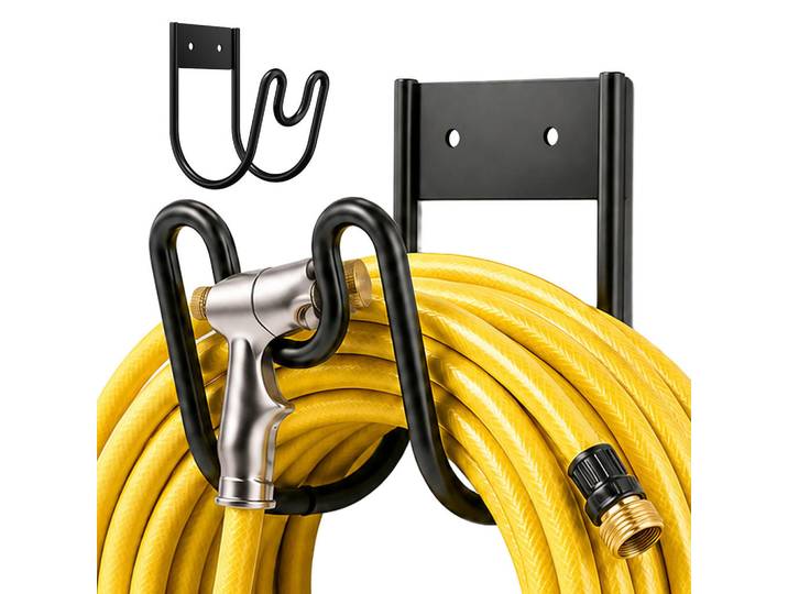 Relaxdays Schlauchhalter Schwarz Wandmontage 2er-Pack, Metall, 10.5x17.5x13 cm, Gartenzubehör