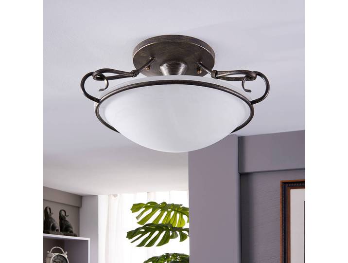 Deckenlampe Rando Lindby, dimmbar, alu / grau / zink, für Wohn- / Esszimmer, Metall, Landhaus / Rustikal, Deckenlampe