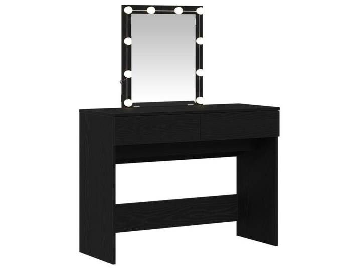 FAF-NEUF* Table de maquillage Coiffeuse de chambre avec miroir et lumières LED - chêne noir - bois d'ingénierie JUIN173335