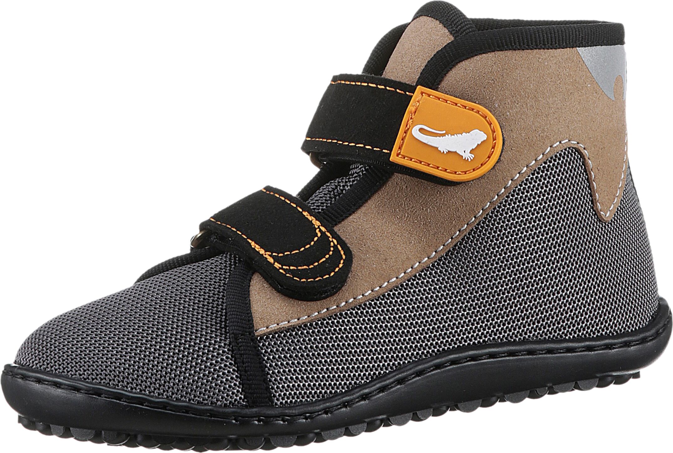Barfußschuh LEGUANO "LEGUANITO SCIPPO", Mädchen, Gr. 25, atmungsaktiv wasserdampfdurchlässig, grau (grau, beige), Textil, Schuhe Barfußschuh, Schnürschuh, Klettschuh, Bequemschuh, für Maschinenwäsche geeignet