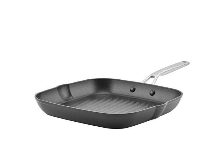KitchenAid Grillpfanne/Grillplatte mit Ausgießer, harteloxiert, antihaftbeschichtet, quadratisch, 29 cm, mattschwarz