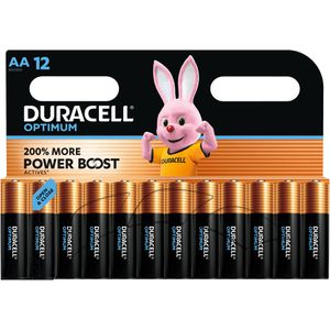 Duracell Batterien Optimum, Alkaline, 1,5V, 12 Jahre lagerfähig, AA / Mignon / LR6, 12 Stück