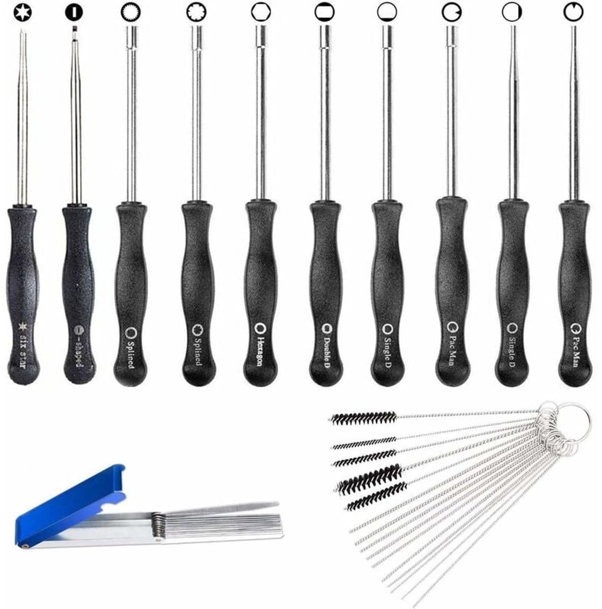10-pack Carburateur afstelgereedschap voor bosmaaier met koffer, borstel en reinigingsset in zilver en multicolor