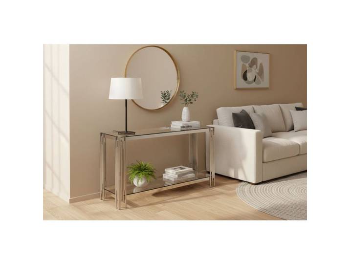 Console FLUTE Chrome plateau verre 120x40x78 cm - Transparent