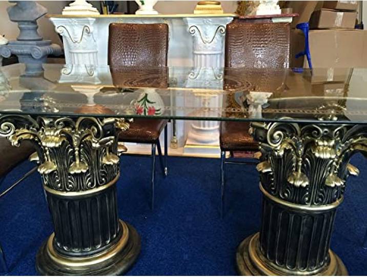 Bavary Bronzo Esstisch Glastisch, Säulentisch, Designertisch Wohnzimmertisch Kanzleitisch, Praxistisch 100% Handgefertigt Antik Stil Retro