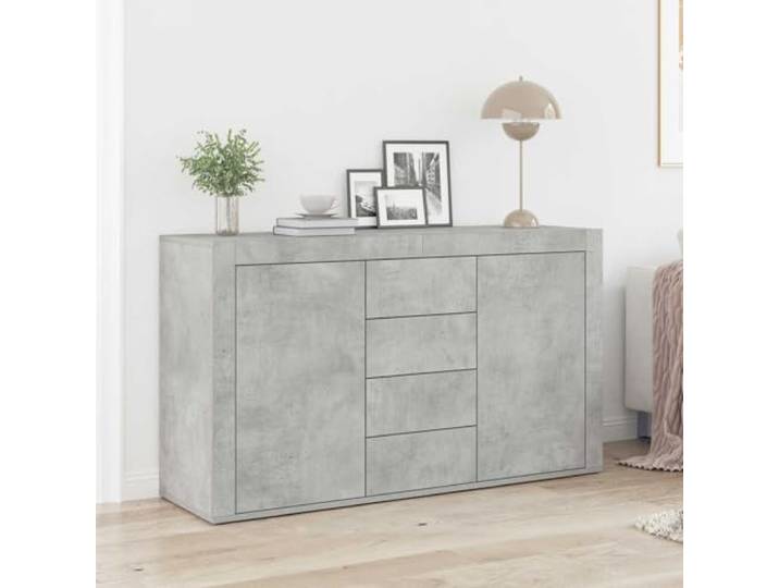 Jkghdrt Sideboard Beton Grau 120 x 36 x 69 cm Holzwerkstoff mit Türen Schlanke rechteckige Form, zwei Türen, mehrere Schubladen, Brett-Regale, Montage erforderlich