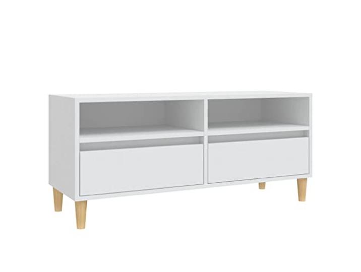 KGFHERENB TV-Schrank Lowboard Weiß 100x34,5x44,5 cm Holzwerkstoff Viel Stauraum fuer Receiver und Spielkonsolen im Gaestezimmer, gefertigt mit stabilen Eukalyptusholz-Elementen.