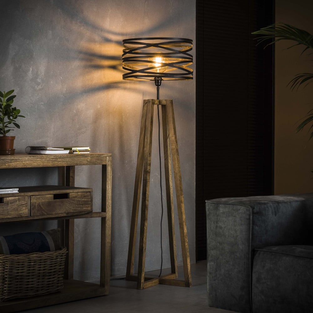 Lyora Industriële Vloerlamp Twist - Hout en Grijs - Ø 41 cm