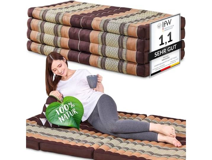 Namasdee Klappmatratze 200x110x8cm mit 100% natürlicher Kapokfüllung (Braun)
