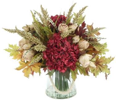 Creative Labs Fall Hydrangea and Rose Arrangement in Glass Vase